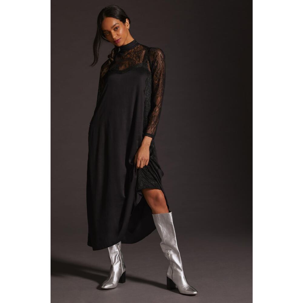 Anthropologie Black Lace Dress Set - New - Size Medium
